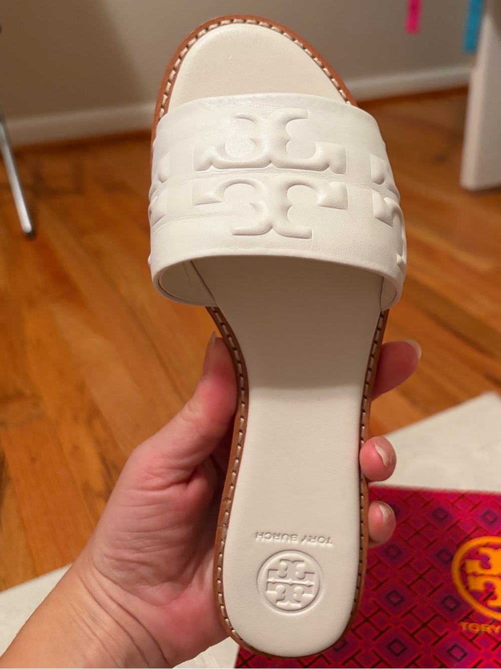 Tory Burch White Logo Slide Sandal